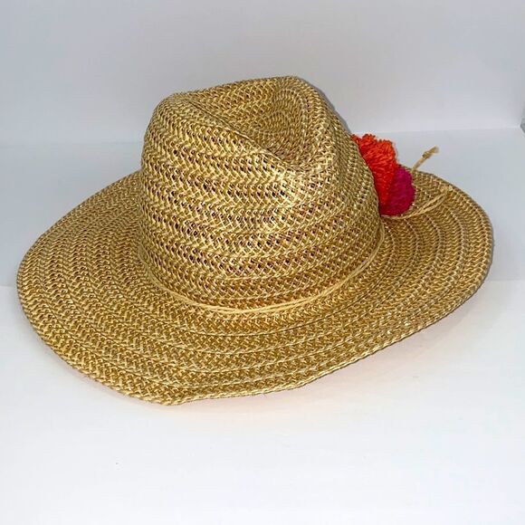 DPC Dorfman Pacific Wide Brim Paper Hat With Colored Pompoms - Picture 6 of 13